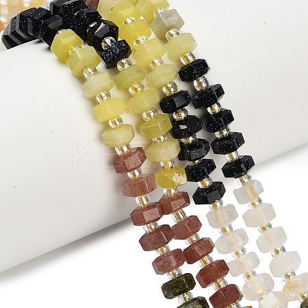 Synthetic Blue Goldstone & Natural Yellow Aventurine & Labradorite & Quartz Crystal & Lemon Jade & Strawberry Quartz & Unakite Beads Strands G-G317-A02-3x6mm-1