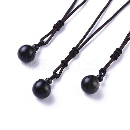 Natural Golden Sheen Obsidian Pendant Necklaces NJEW-P241-A01-1