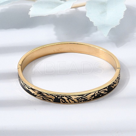 304 Stainless Steel Black Enamel Skin Print Hinged Cuff Bangles for Women SA-CBAC920-04G-1