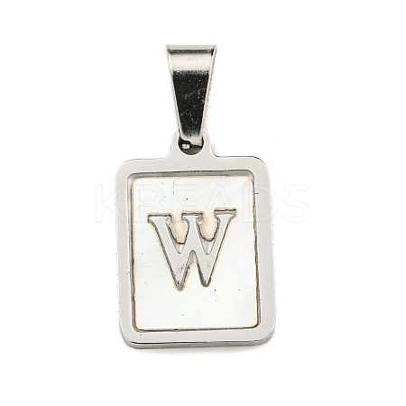 304 Stainless Steel Pave Natural White Shell Pendants STAS-S130-03P-W-1
