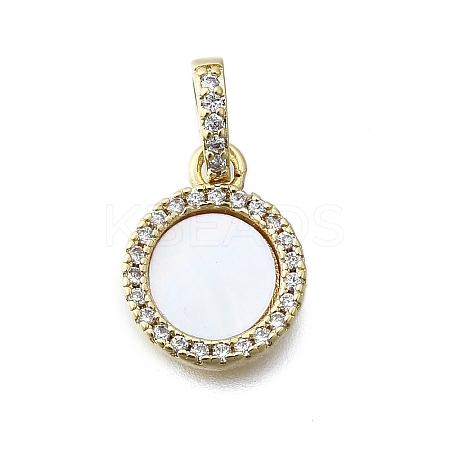 Brass Micro Pave Clear Cubic Zirconia Flat Round Charms KK-V010-25G-1
