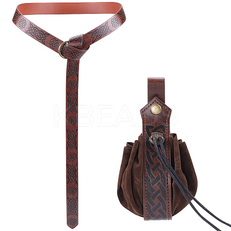 Men's Viking PU Leather Belt Chain with Belt Pouch Renaissance DIY-WH0504-46A-1