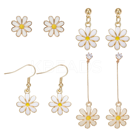 ANATTASOUL 4 Pairs 4 Styles Flower Alloy Enamel Dangle Earrings for Women EJEW-AN0004-52-1