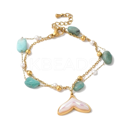 Summer Beach Nuggets Natural Amazonite & Imitation Pearl Multi-Strand Bracelets BJEW-P326-06A-G-1