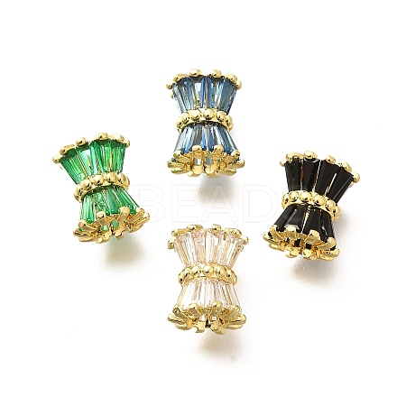 Rack Plating Column Brass Micro Pave Clear Cubic Zirconia European Beads KK-Q040-12G-1