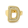 Letter Brass Micro Pave Clear Cubic Zirconia Open Cuff Ring for Women RJEW-N046-03D-G-2