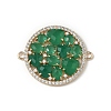 Brass Micro Pave Clear Cubic Zirconia and Glass Flat Round Connector Charms KK-I276-33G-2