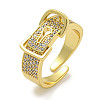Rack Plating Brass Micro Pave Cubic Zirconia Belt Shape Open Cuff Rings for Women RJEW-F162-10G-1