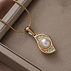 Minimalist 304 Stainless Steel Crystal Rhinestone Pendant Necklaces with Imitation Pearl CU2461-3
