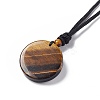 Natural Gemstone Flat Round with Hexagon Pendant Necklace with Nylon Cord for Women NJEW-P274-05-4
