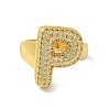 Letter Brass Micro Pave Clear Cubic Zirconia Open Cuff Ring for Women RJEW-N046-03P-G-2