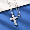 304 Stainless Steel Pave Clear Cubic Zirconia Cross Pendant Pet Urn Ashes Necklaces NJEW-S455-07P-2