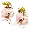 CRASPIRE 2Pcs 2 Style Silk Cloth Rose Flower Boutonniere Brooch & Wrist Corsage AJEW-CP0001-52-1