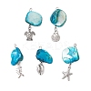 5Pcs 5 Styles Natural Freshwater Shell Dyed Nuggets Pendants PALLOY-JF04157-1