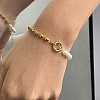 Fashion Plastic Pearl & 304 Stainless Steel Oval Beaded Link Bracelets for Women UP6693-2