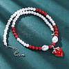 Strawberry Brass Micro Pave Clear Cubic Zirconia Red Enamel Pendant Necklaces for Women NJEW-G162-04P-1