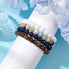 4Pcs Constellation 8mm Round Natural Lapis Lazuli & Malaysia Jade & Flower Amazonite & Yellow Tiger Eye Beaded Stretch Bracelets for Women BJEW-JB10638-3