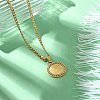 201 Stainless Steel Crystal Rhinestone Muslim Islamic Religion Flat Round Pendant Necklaces NJEW-P327-05G-2