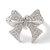 Bowknot Brass Micro Pave Clear Cubic Zirconia Open Cuff Rings for Women RJEW-C098-11P-2