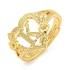 Heart with Letter & Flower Rack Plating Brass Adjustable Rings for Women RJEW-I105-05G-K-1