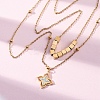 304 Stainless Steel Crystal Rhinestone Flower Pendant Double Layer Necklaces NJEW-R026-07G-2