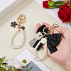 4Pcs 2 Styles Alloy Enamel Flower & Cloth Bowknot Pendant Keychains AJEW-HS0001-25B-3