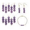 10Pcs Triple Natural Amethyst Round Beaded Connector Charms PALLOY-SW00003-01-1