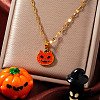 304 Stainless Steel Enamel Halloween Cat Pumpkin Pendant Dapped Chain Necklaces TA2599-1