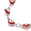 Enamel Heart with Evil Eye Link Chains Bracelet BJEW-P271-07P-01-2