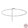 Rhodium Plated 925 Sterling Silver Curb Chain Anklet with Rectangle Charm AJEW-F162-001P-2