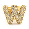 Brass Micro Pave Clear Cubic Zirconia Letter Open Cuff Ring for Women RJEW-M173-01G-W-2