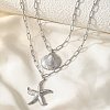 Bohemian Styles 304 Stainless Steel Starfish and Shell Shape Pendant Double Layer Necklaces for Women LS-NJEW-F343-01P-1
