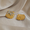 Two Tone 304 Stainless Steel Shell Pearl Stud Earrings for Women IE0729-3