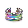 Ion Plating(IP) Rainbow Color 304 Stainless Steel Cable Chain Shape Open Cuff Ring for Women RJEW-C025-28M-2