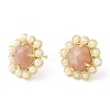 Ion Plating(IP) Natural Sunstone Hexagon Stud Earrings with Plastic Pearl Beaded EJEW-E287-01G-03-3