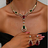 Teardrop Alloy Rhinestone Pendant Necklaces & Stud Dangle Earrings Sets for Women FS-WGFB3C6-01-2