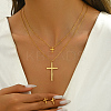 201 Stainless Steel Rhinestones Double-layer Cross Pendant Necklace & Stud Earrings Set for Women LY3624-2