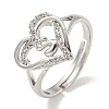 Heart with Letter Rack Plating Brass Micro Pave Clear Cubic Zirconia Adjustable Rings for Women RJEW-I105-01P-S-1