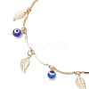 Handmade Evil Eye Lampwork & Stainless Steel Leaf Tassel 304 Stainless Steel Curved Bar Link Chain Anklets for Women AJEW-AN00742-02-4