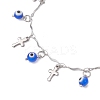 Handmade Evil Eye Lampwork & 304 Stainless Steel Cross Tassel Bar Link Chain Anklets for Women AJEW-AN00741-02-4