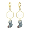 Rack Plating Alloy Cat Dangle Leverback Dangle Earrings EJEW-JE05502-04-1