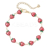 Brass Enamel Strawberry Link Chain Bracelets for Women BJEW-JB12578-1