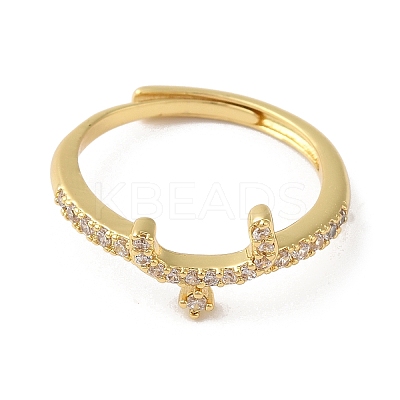 Rack Plating Brass Cubic Zirconia Arabic Letters Adjustable Rings for Women RJEW-S407-10G-15-1