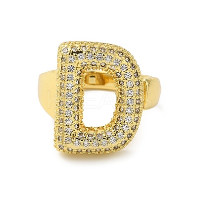 Letter Brass Micro Pave Clear Cubic Zirconia Open Cuff Ring for Women RJEW-N046-03D-G-1