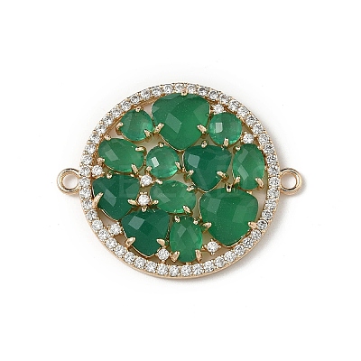 Brass Micro Pave Clear Cubic Zirconia and Glass Flat Round Connector Charms KK-I276-33G-1