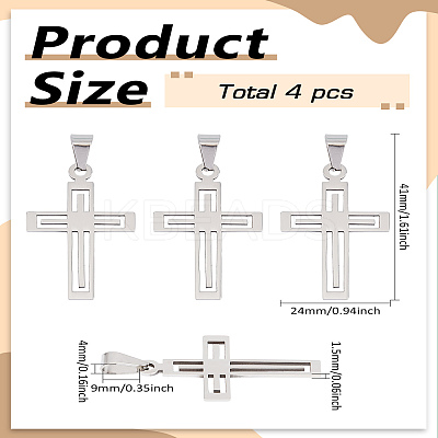 4Pcs 201 Stainless Steel Cross Pendants STAS-LP0002-83-1