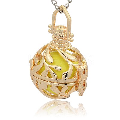 Golden Tone Brass Hollow Round Cage Pendants KK-J227-08G-1