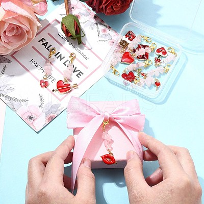 10Pcs Valentine's Day Theme Alloy Enamel Pendant Decorations HJEW-CJD00004-1