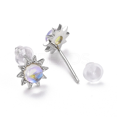 Anti-Tarnish Rhodium Plated 925 Sterling Silver Sunflower Stud Earring Findings LS-EJEW-M202-03P-1