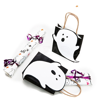 10Pcs Halloween Ghost Paper Candy Bags with Handles HAWE-PW0001-158-1